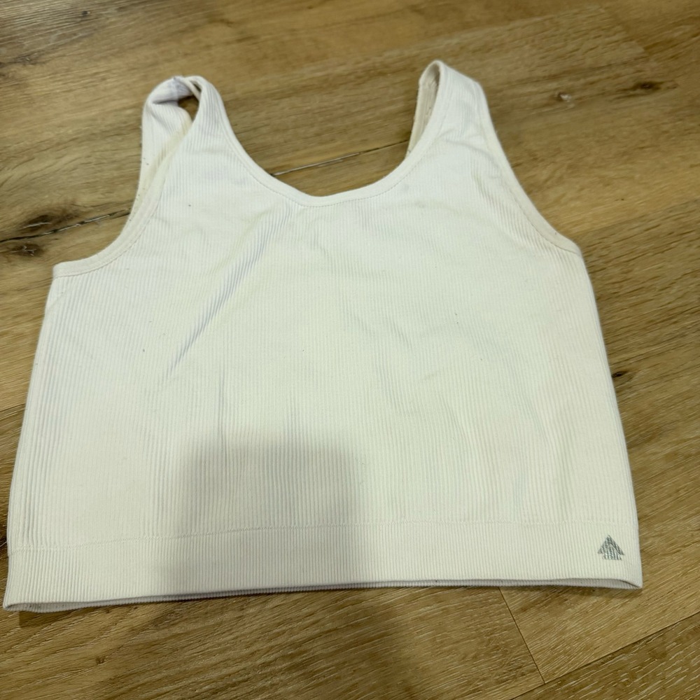Cali Sport Ribbed Crop Tank Top Off White Cream Seamless Athletic S SWET176-TOP